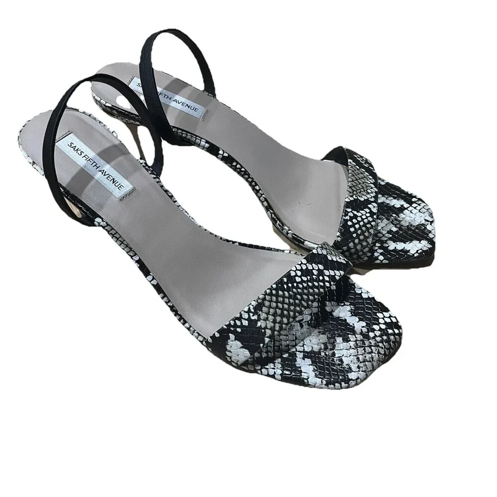 Saks Fifth Ave Women’s Black Snakeskin Leather Strappy Slingback Sandal 9‎